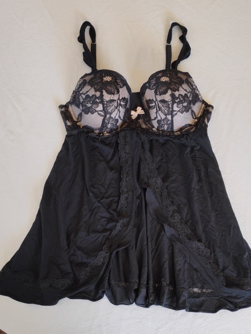 Victoria's Secret Black Lace Chemise with Blush Cups